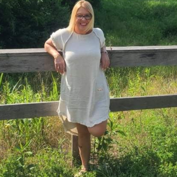 Umgee Oatmeal High Low Linen Dress with Fringe Hem - Picture 7 of 13